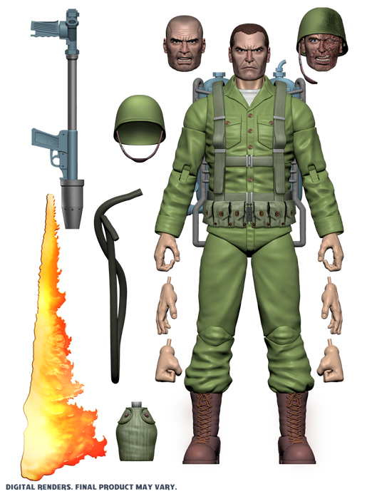 Mars Attacks 6" Action Figures Wave 1 - "The Flame Throwers" (Card #35) Human Soldier + Diorama Deluxe Set