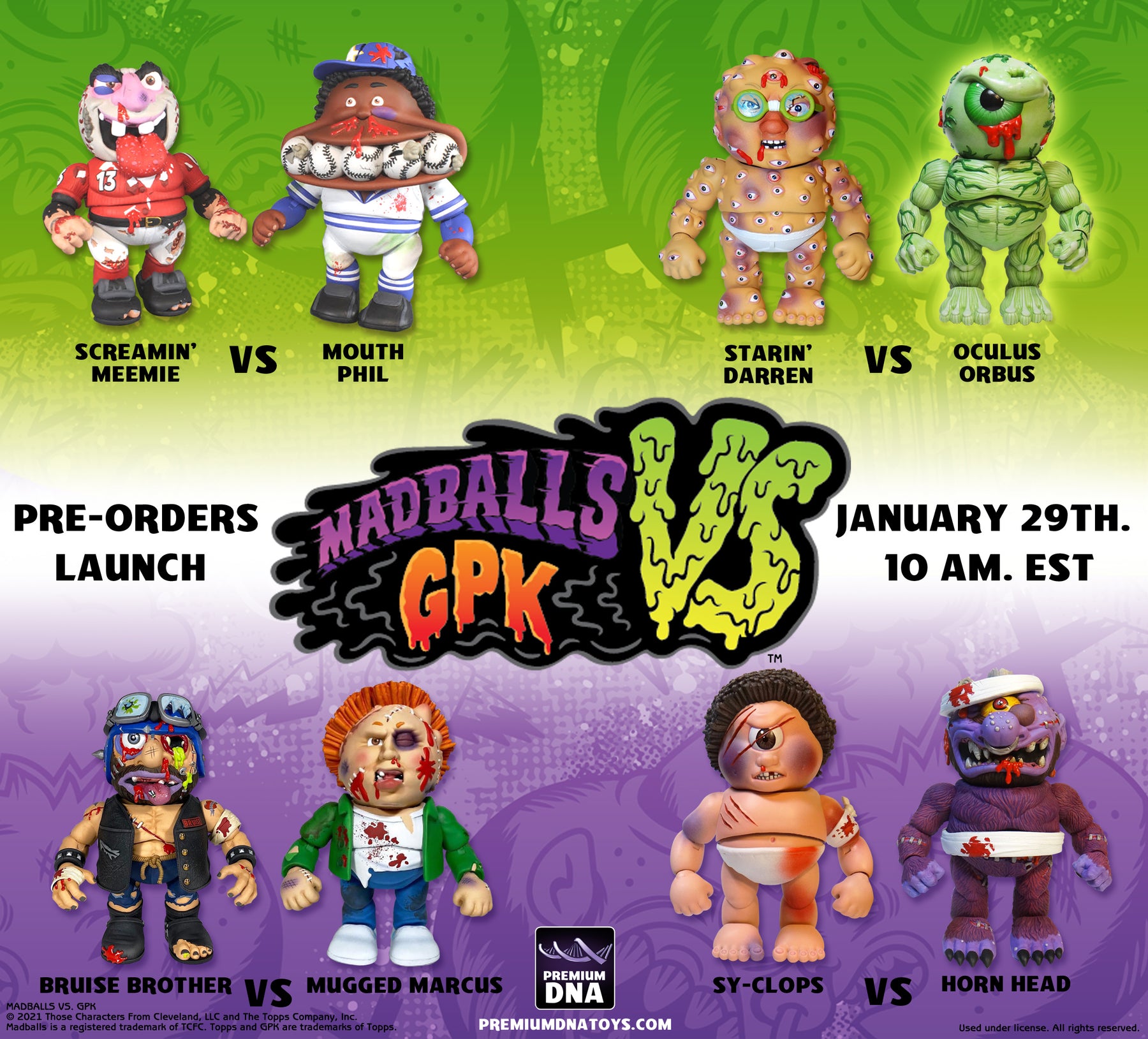 INTRODUCING: Madballs vs Garbage Pail Kids - Bruise Brother (Badballs Biker Edition) vs Mugged Marcus