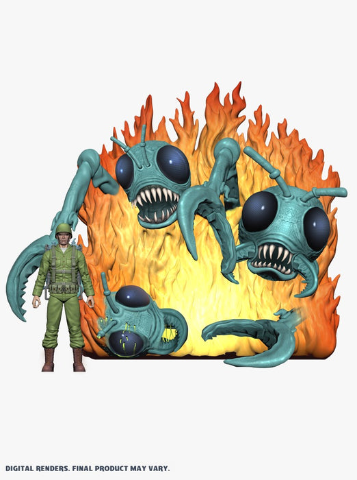 Mars Attacks 6" Action Figures Wave 1 - "The Flame Throwers" (Card #35) Human Soldier + Diorama Deluxe Set